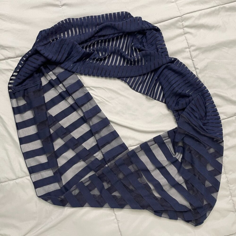 Chico’s Navy Blue Infinity Scarf Sheer Stripes- like new